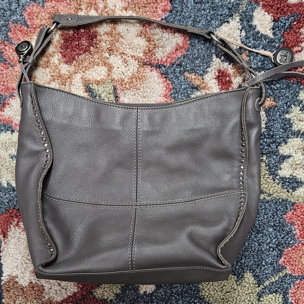 Gray Leather Shoulder Bag